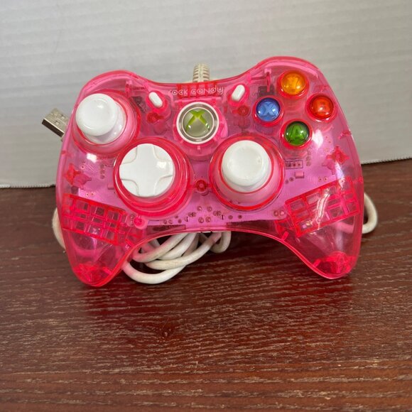 Rock Candy Wired Controller For Xbox 360 Transparent Pink Tested Y3 - Picture 1 of 3
